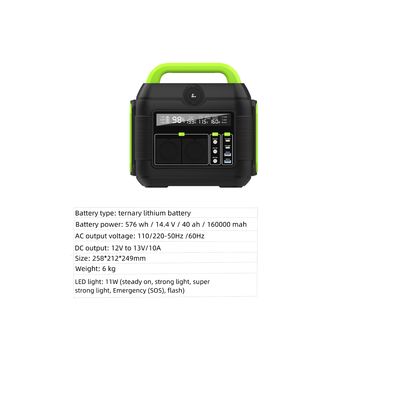 Estação de energia de acampamento portátil gerador solar de 600W com tomada Un AC 258*212*249mm