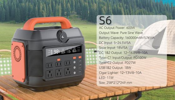 Estação de emergência de 600W/576wh para solução de abastecimento de energia exterior e doméstica