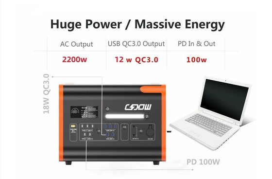 AT22 40ah 2048wh/2400W Acampamento ao ar livre Armazenamento de energia Estação de energia portátil de alta potência