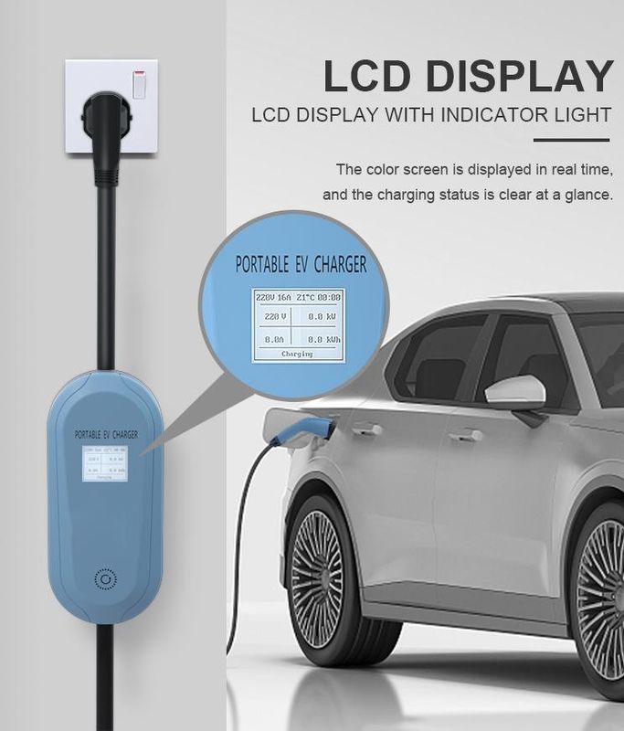 Lâmpada de indicador LCD de 3,5 kW para carregador de veículos elétricos portátil ajustável 220V 16A