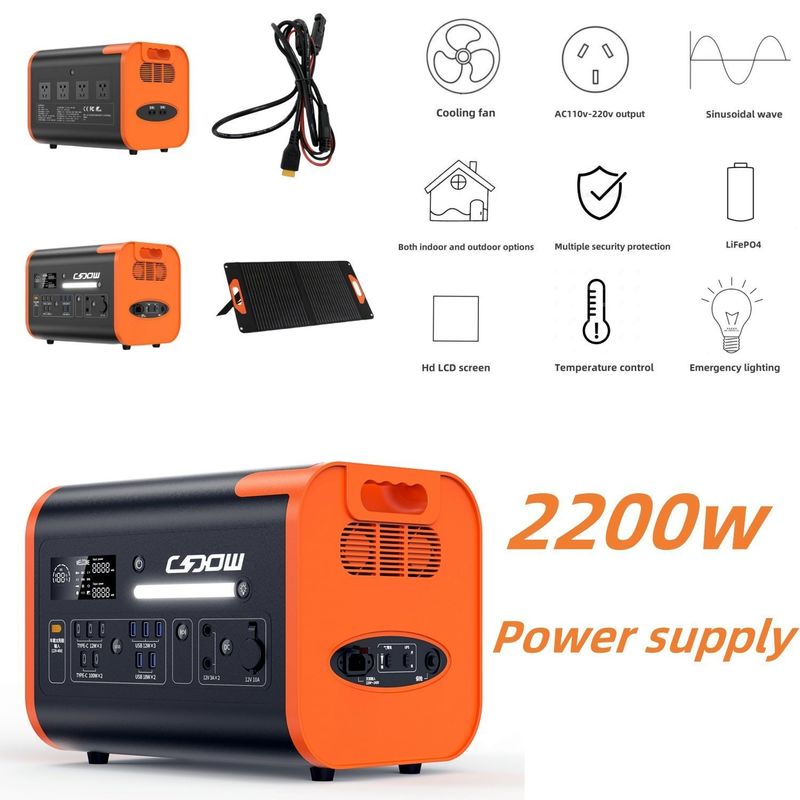 Estação de energia portátil 600W 1500W 2000W 2200W Bateria de lítio gerador solar recarregável para acampamento ao ar livre e emergência doméstica