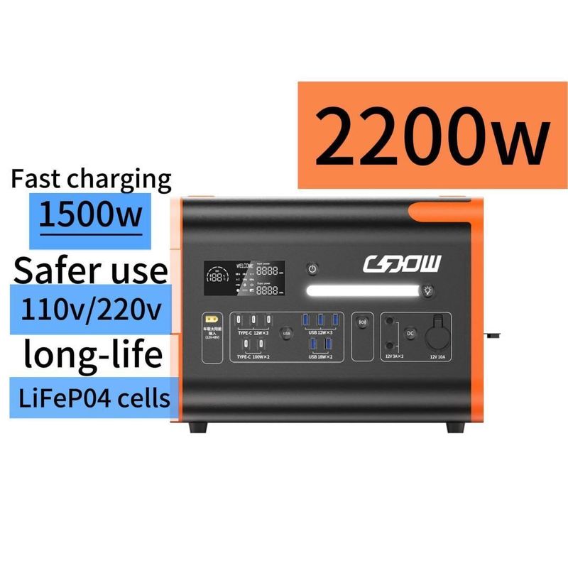 220V±5% de tensão de saída AC 15W Carregamento sem fio Celulas LiFePO4 de longa duração Carregamento rápido