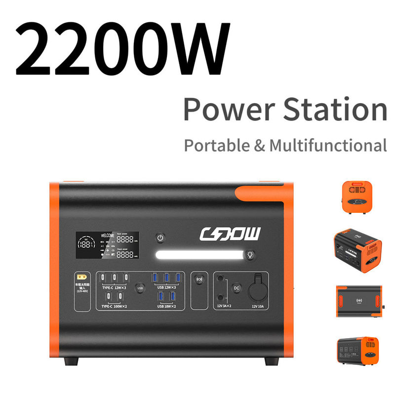 2200W Bateria de reserva portátil Estação de energia solar para situações de emergência ao ar livre