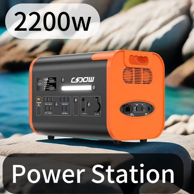 Carregamento sem fio Energia solar portátil 2200W Tabela de espera móvel para acampamento de carros negros