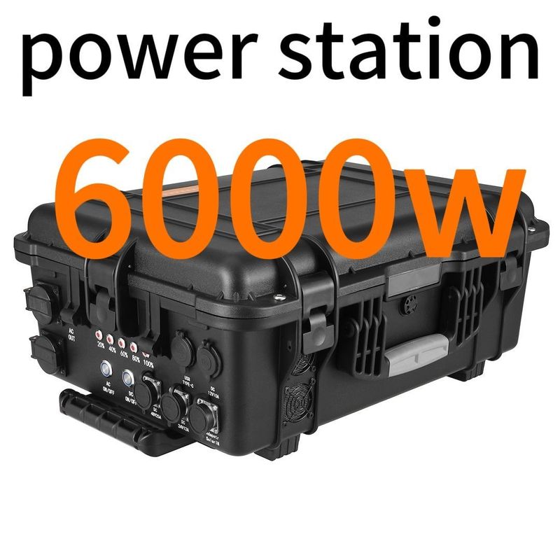 Estação eléctrica de 6 kW preta ABS liga de alimentação portátil para aventuras ao ar livre