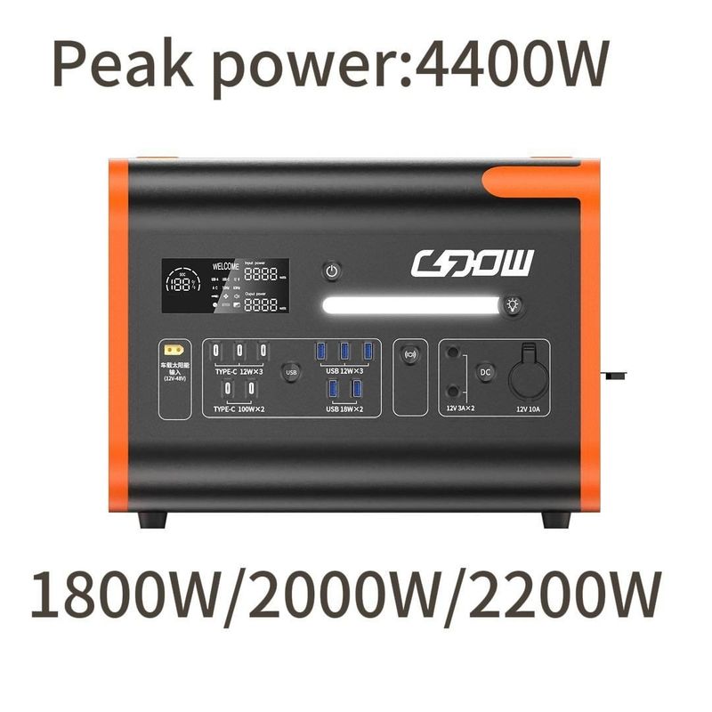 Gerador portátil de 2200W com banco de energia de saída AC/DC 230V e carregamento sem fio de 15W