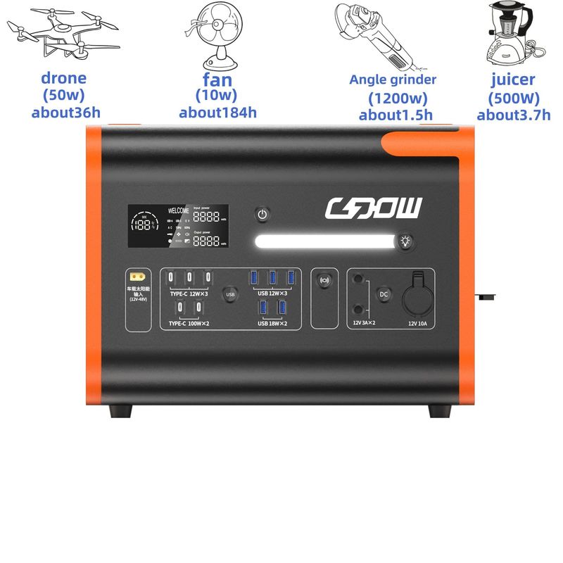 Gerador solar recarregável 12.2000W Bateria LiFePO4 para acampamento/casa/emergência USB