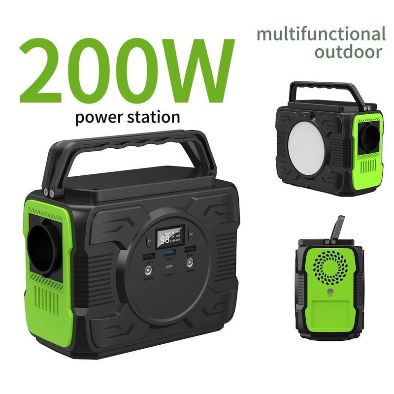 12V/3A Tipo C Entrada/Saída 200W Estação de energia solar de acampamento com bateria de lítio