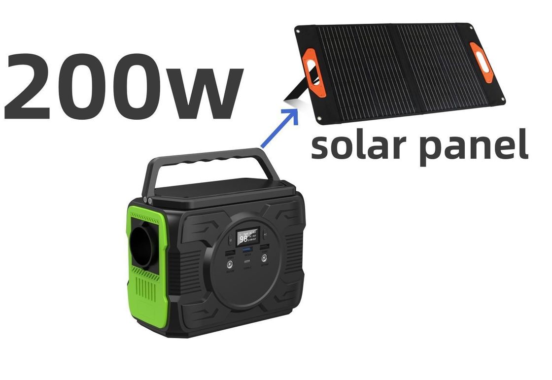 Estação de energia móvel ao ar livre com 200W AC Output Painel solar de carregamento e luzes LED