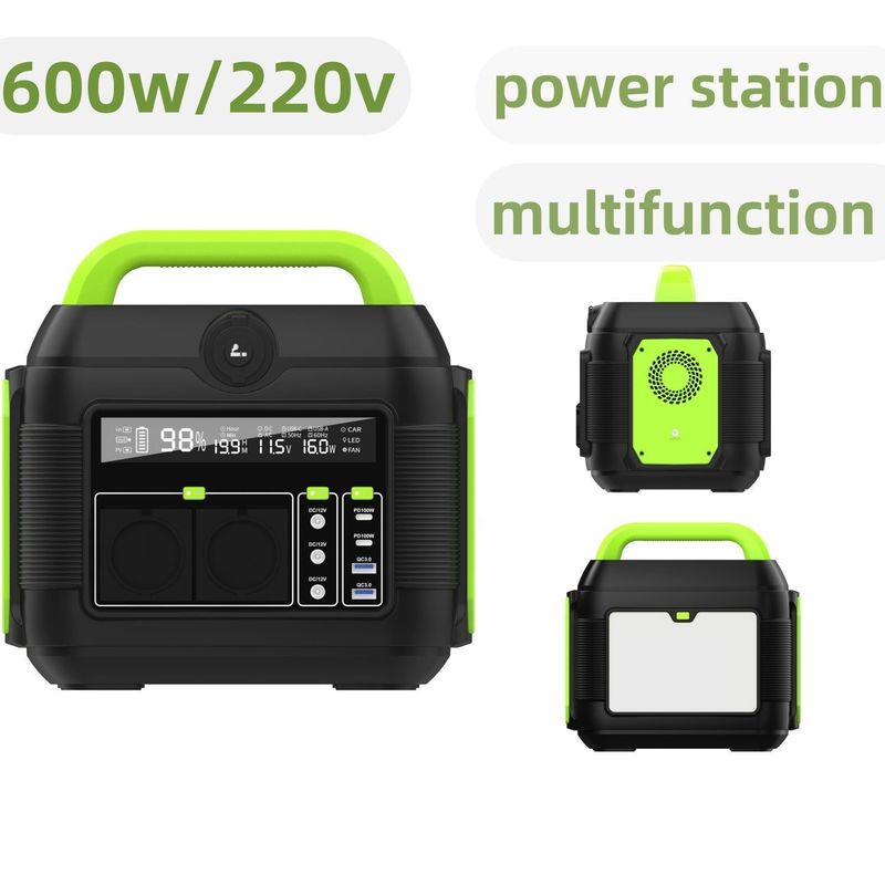 Un Socket AC 600W Iluminação recarregável Estação de energia móvel portátil Gerador solar