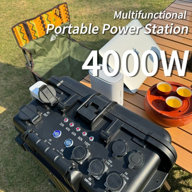 Estação de energia portátil de 4000 W AC, saída de onda senoidal pura e ecrã de luz à prova de explosão