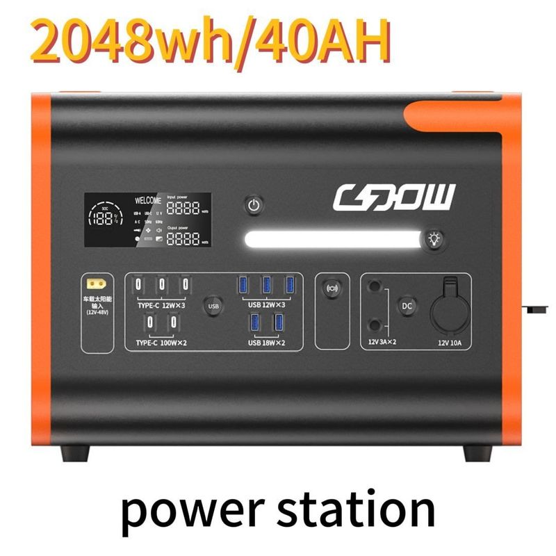 AC Pure Sine Wave 2200W/2048wh Estação de energia portátil para viagem de acampamento familiar ao ar livre