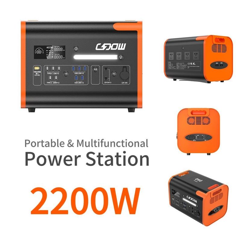 Banco de energia portátil de 2200W com painel solar recarregável de 2500W e 3*18W/2*100W tipo-C