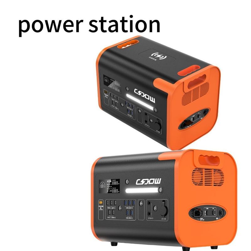 Estação de energia portátil para acampamento em exterior com carga sem fio de 110V/220V e 15W