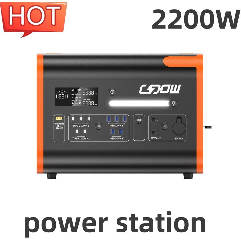 Estação de energia portátil de onda senoidal pura 2200W/2048wh para emergência ao ar livre laranja quente