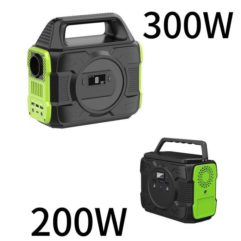 300W/200W AC/DC Armazenamento de energia de reserva Estação de energia portátil para acampamento ao ar livre com luzes LED de 7W